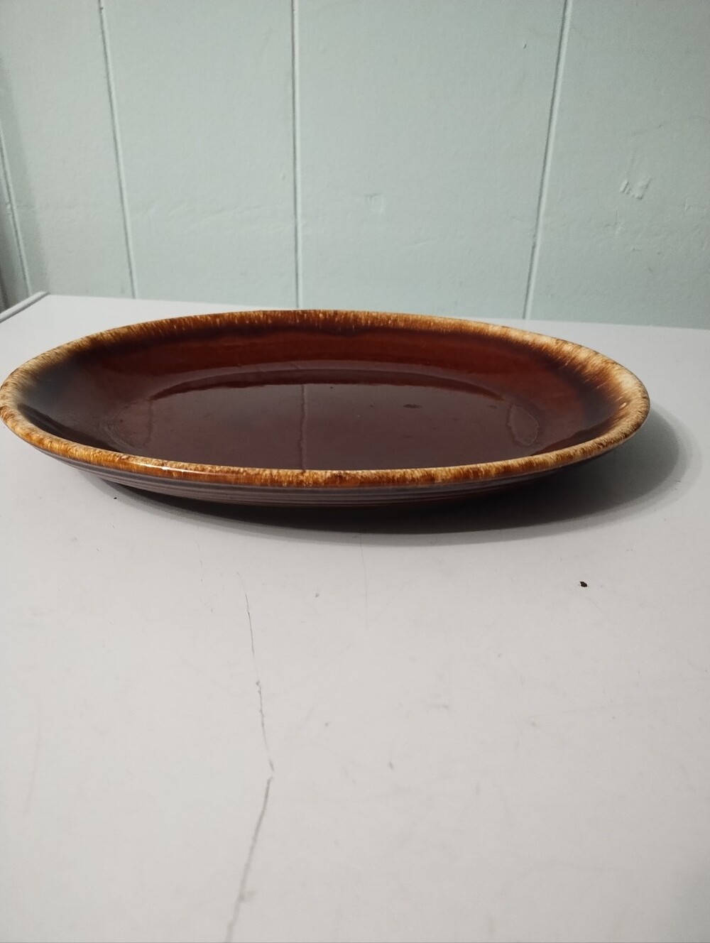 Vintage Hull Brown Drip Glaze 12" Oval Serving Platter